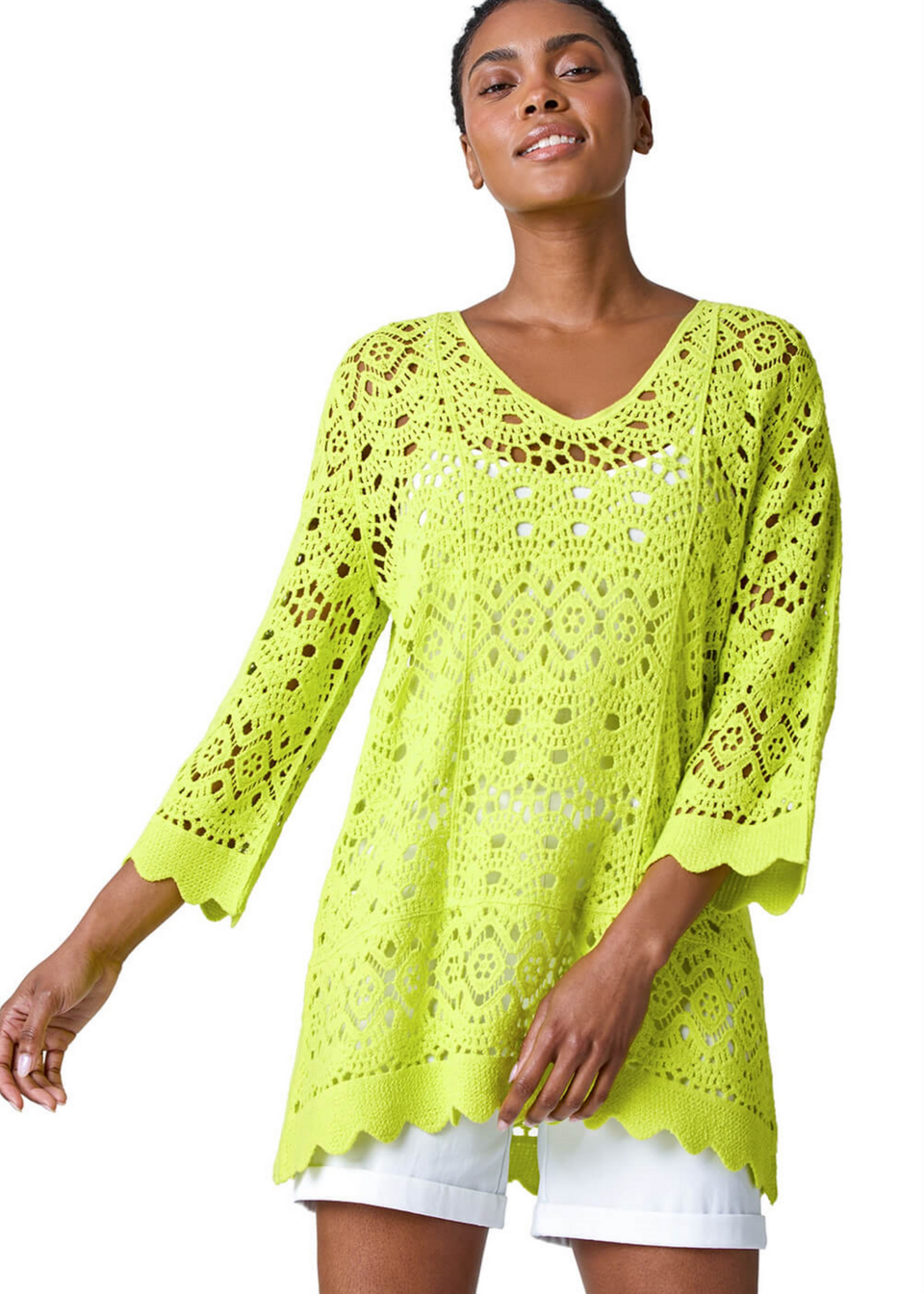 Roman Lime Cotton Crochet Tunic Top