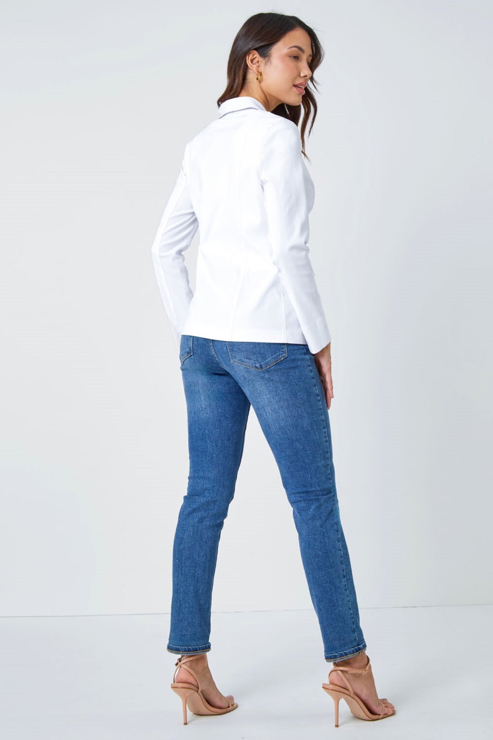 Roman White Stretch Button Detail Blazer