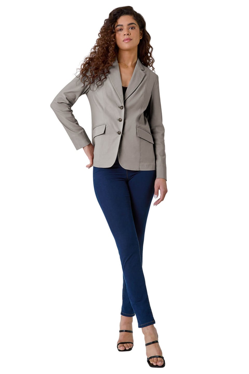 Roman Taupe Stretch Button Detail Blazer