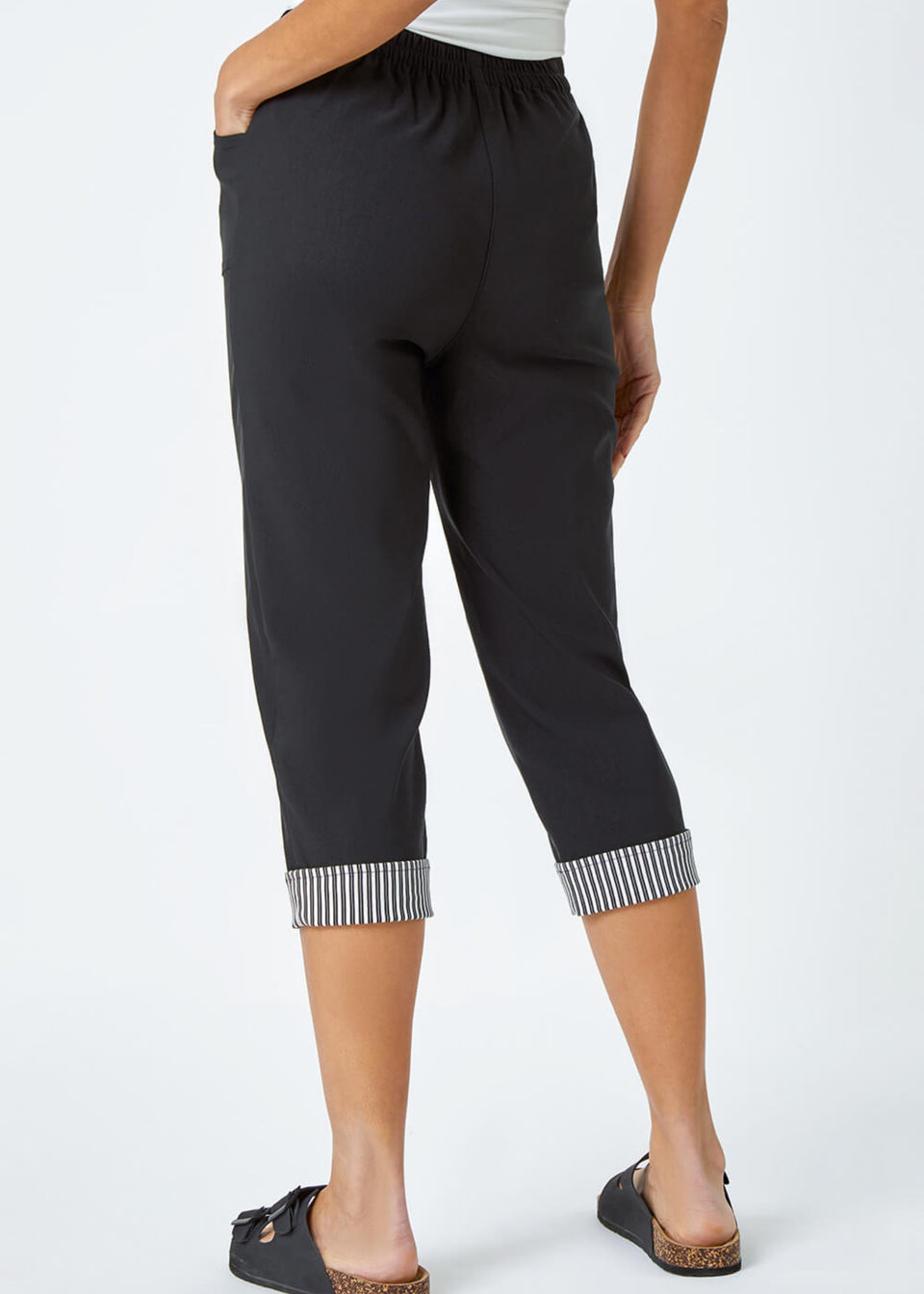 Roman Black Contrast Detail Cropped Stretch Trousers