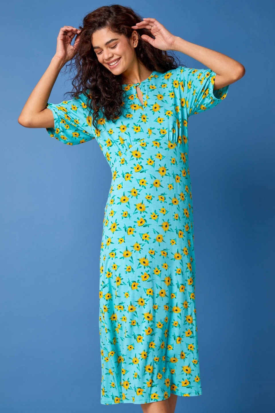 Blue sunflower dress clearance