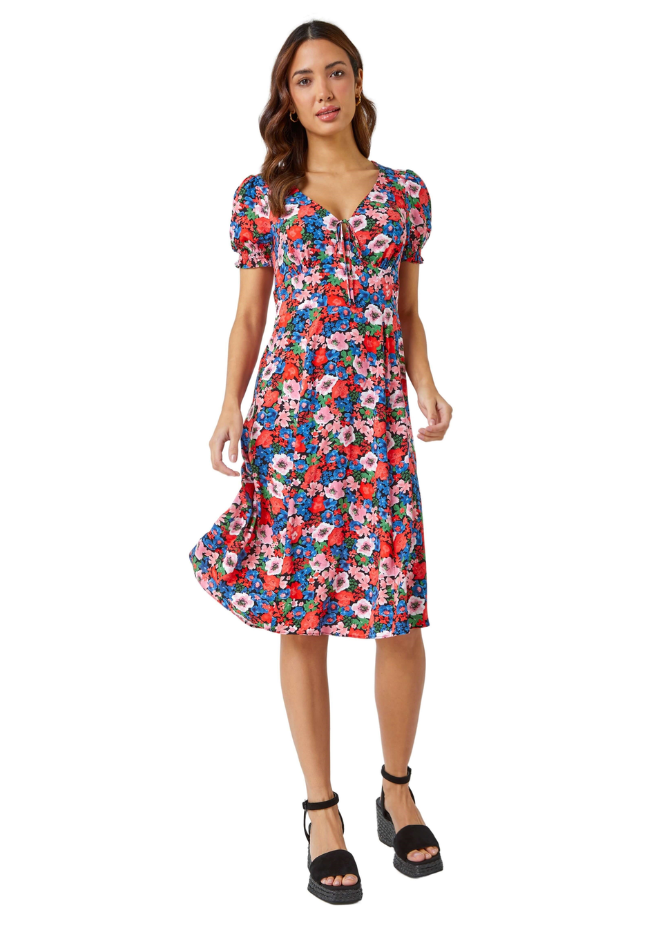 Roman Red Frill Sleeve Floral Tea Dress Matalan