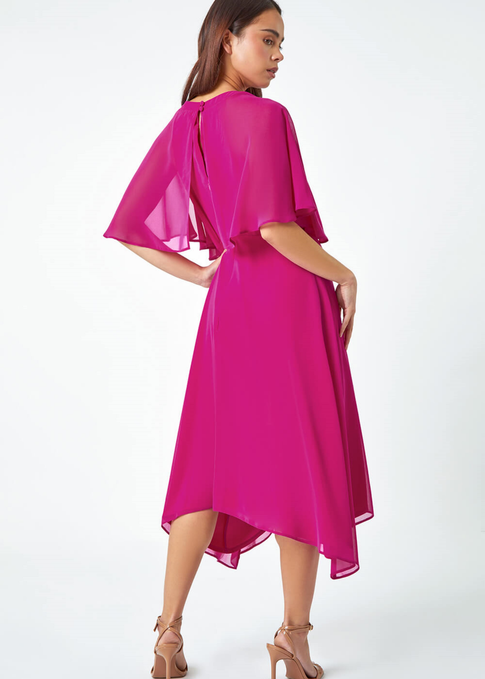 Roman Pink Petite Chiffon Cape Midi Dress
