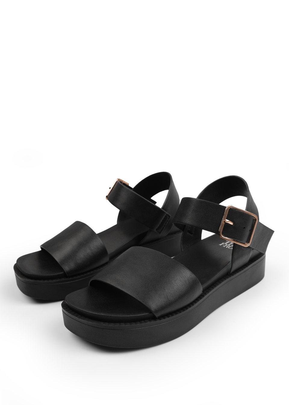 Where's That From Black Phoenix Extra Wide PU Flat Sandals