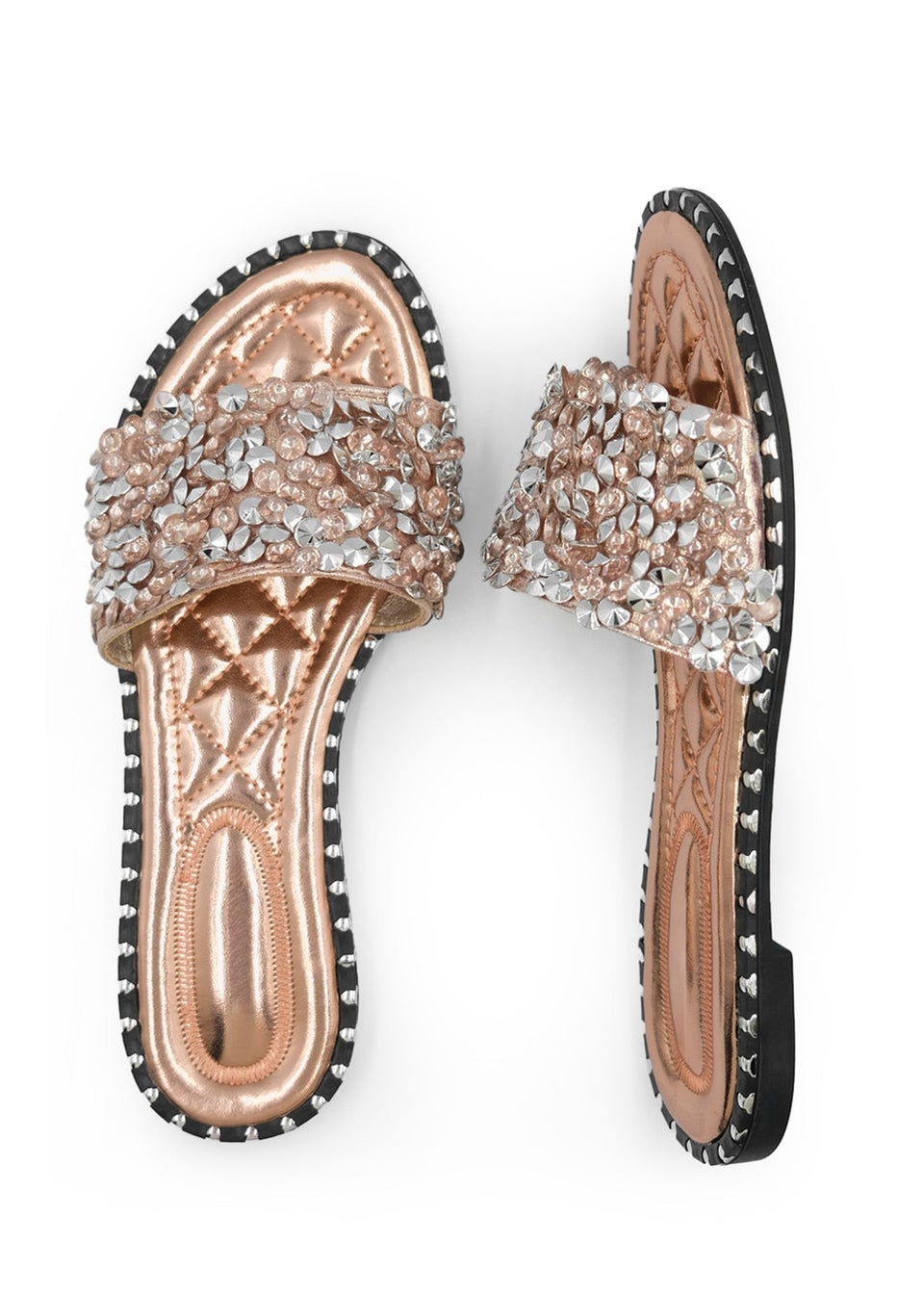 Where's That From Rose Gold Poppy Wide Fit Diamante Sliders