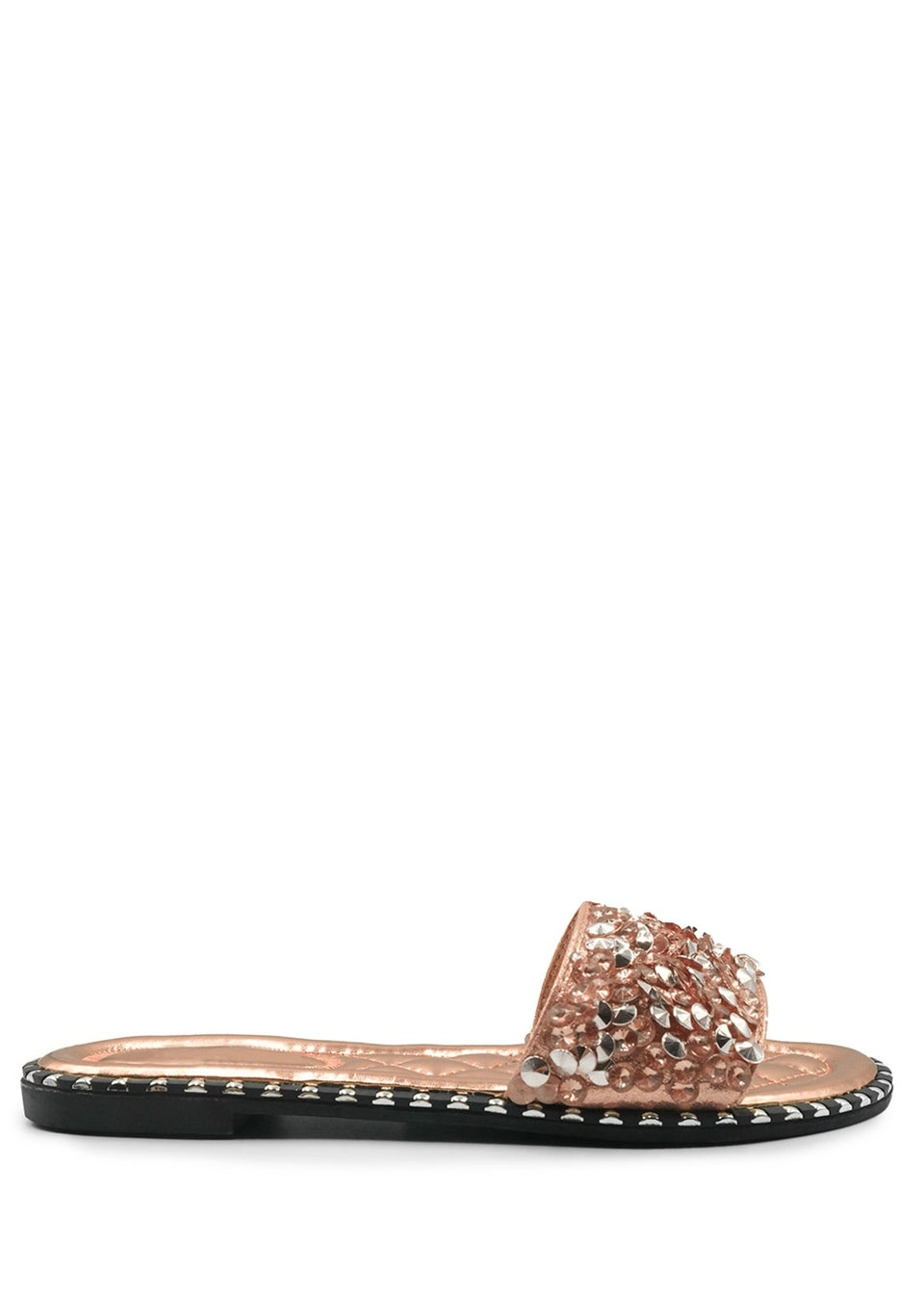Where's That From Rose Gold Poppy Wide Fit Diamante Sliders