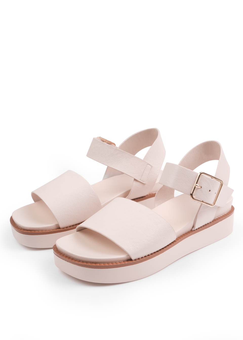 Where's That From Cream Phoenix Wide Fit PU Flat Sandals