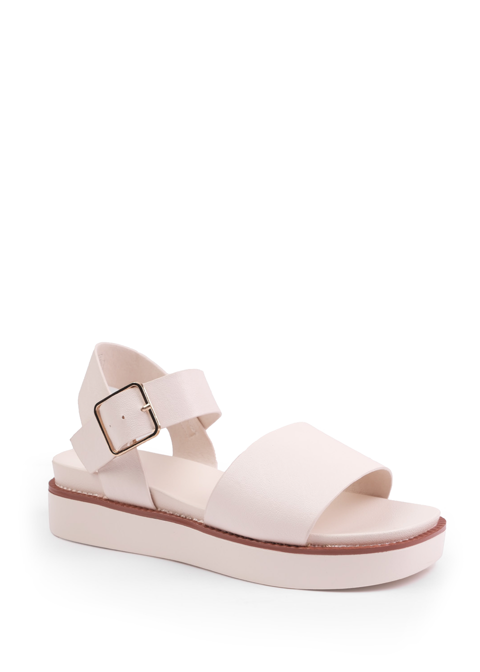 Where's That From Cream Phoenix Wide Fit PU Flat Sandals