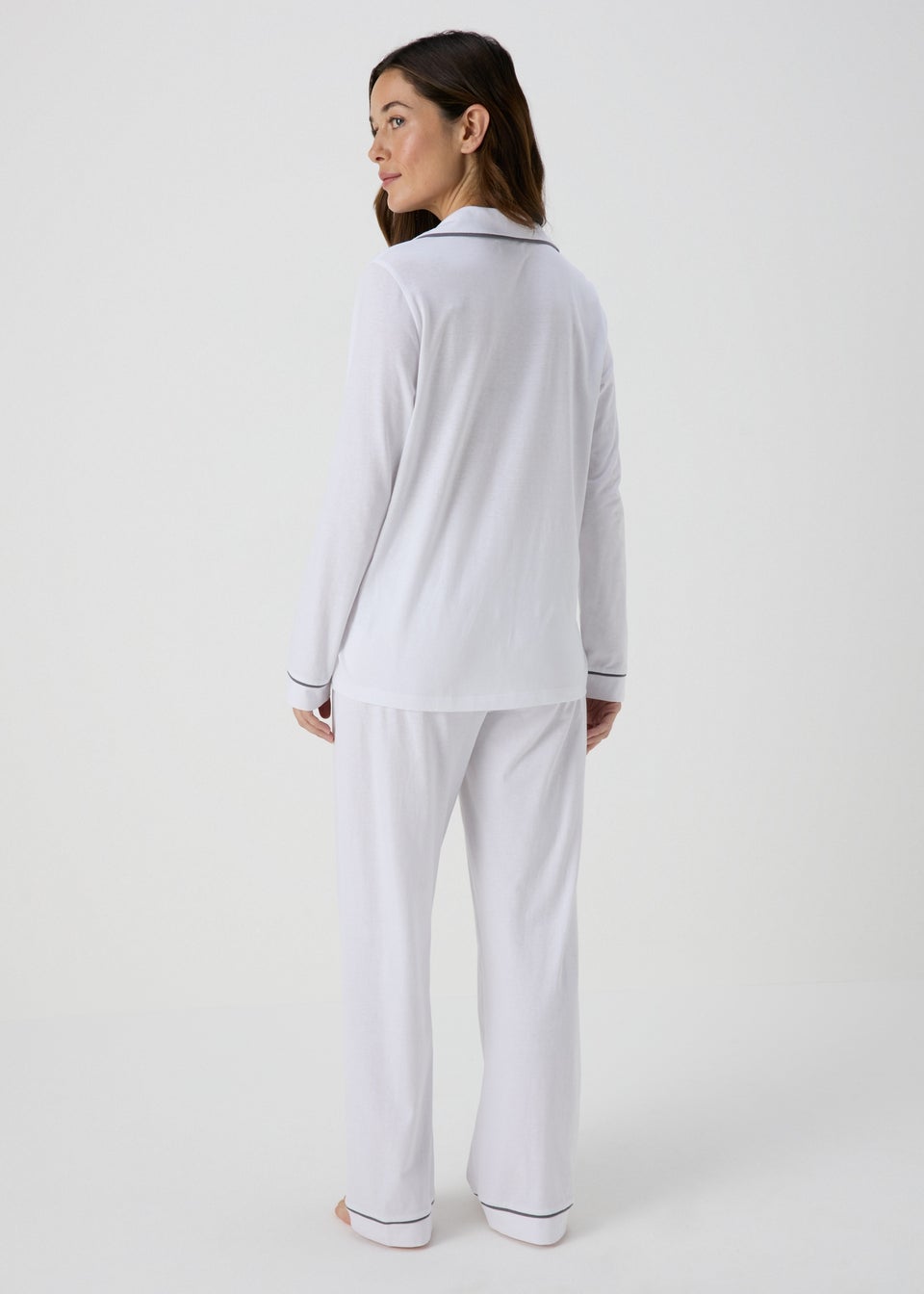 White Button Through Shirt Pyjama Set