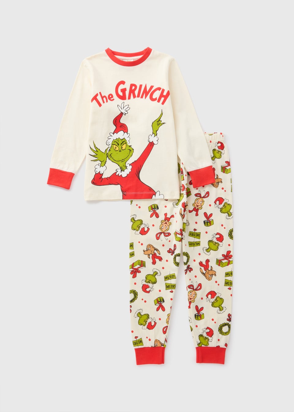 Grinch Kids Cream Christmas Family Pyjama Set 4 12yrs Matalan