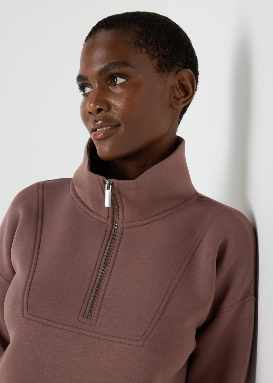 Souluxe Brown Scuba Half Zip Top