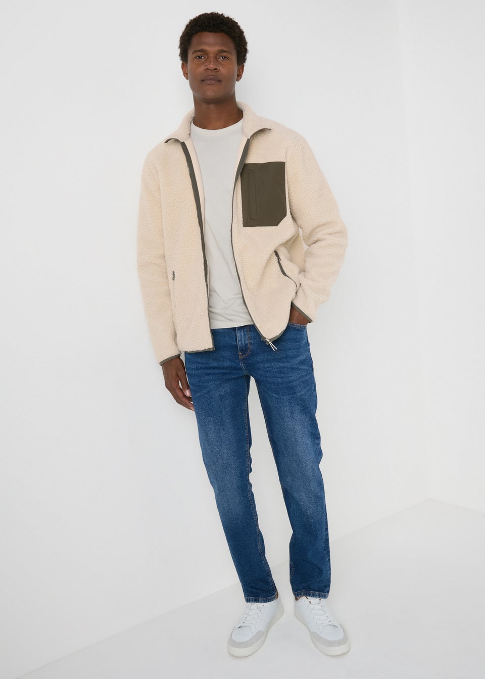 Cream Zip Up Borg Jacket Matalan