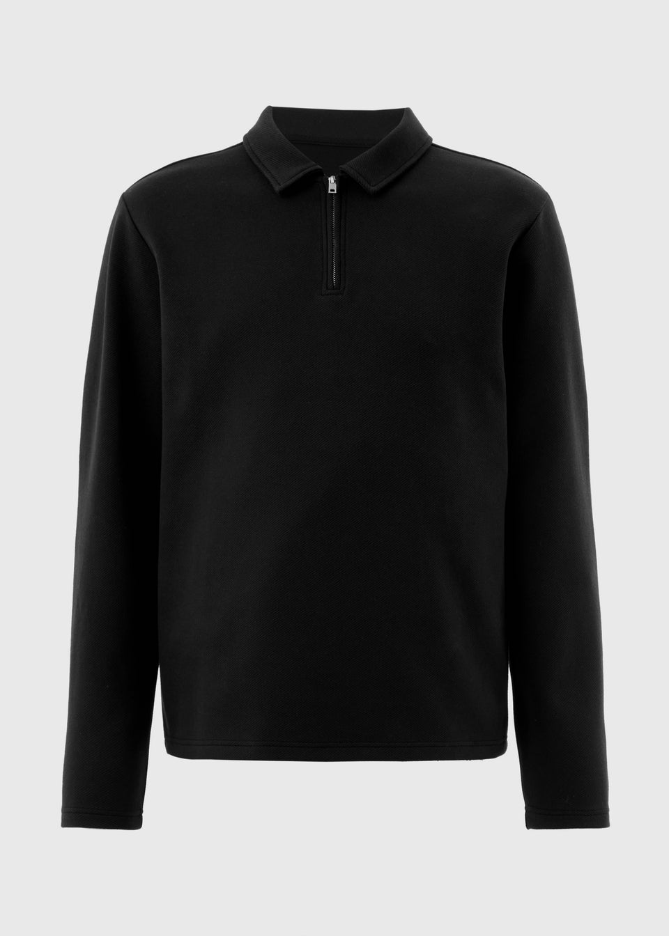 Black Textured Zip Collar Polo Shirt