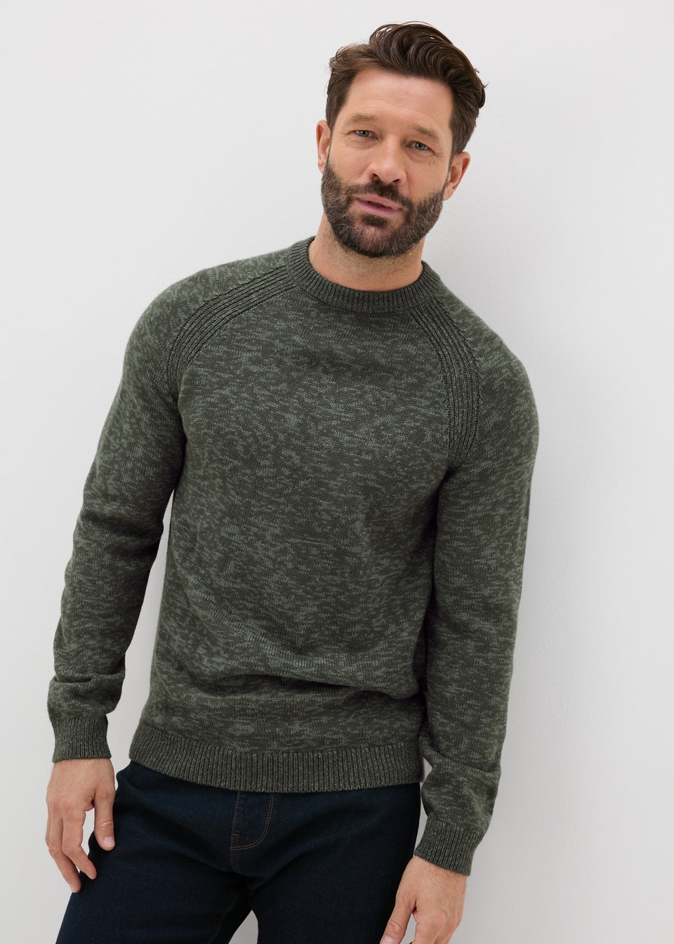 Green Knitted Twist Crew Neck Jumper
