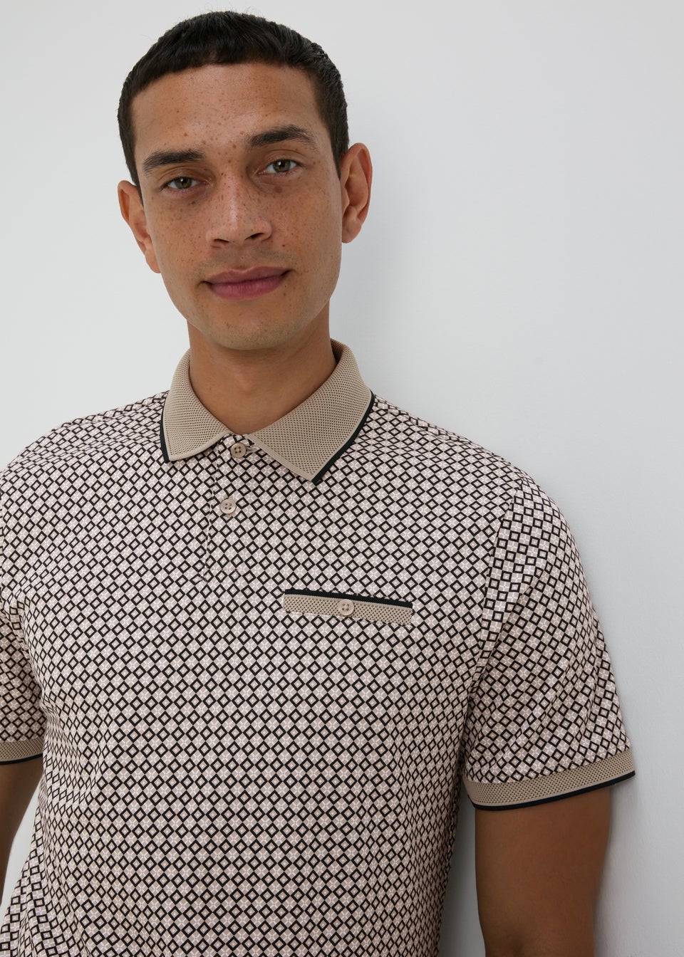 Stone Abstract Print Polo Shirt