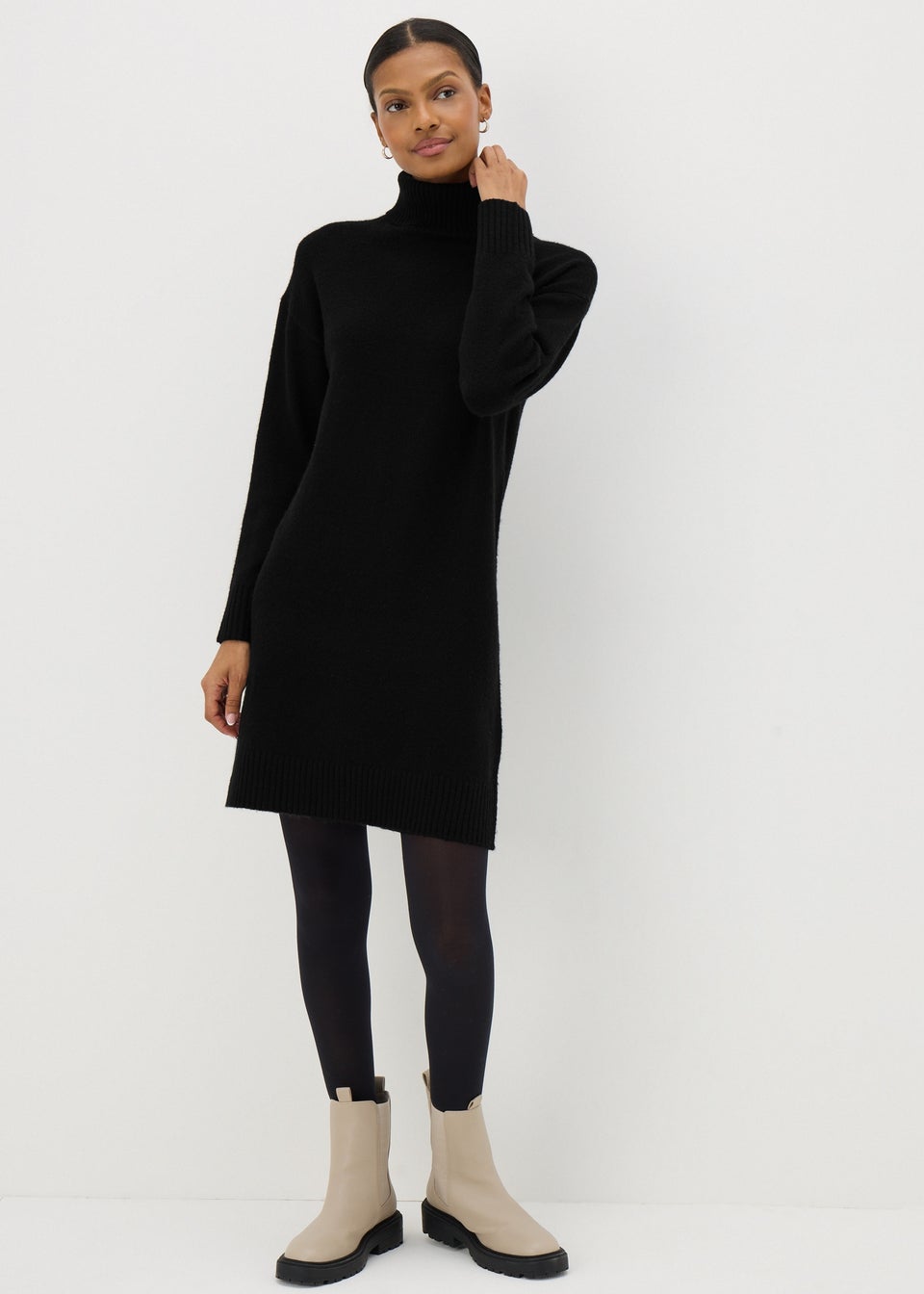 Black Roll Neck Knitted Dress