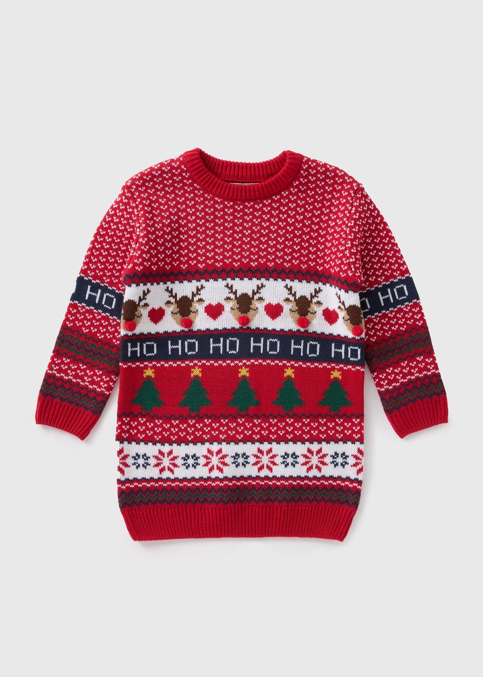 Girls Red Christmas Fairisle Knitted Dress 1 7yrs Matalan