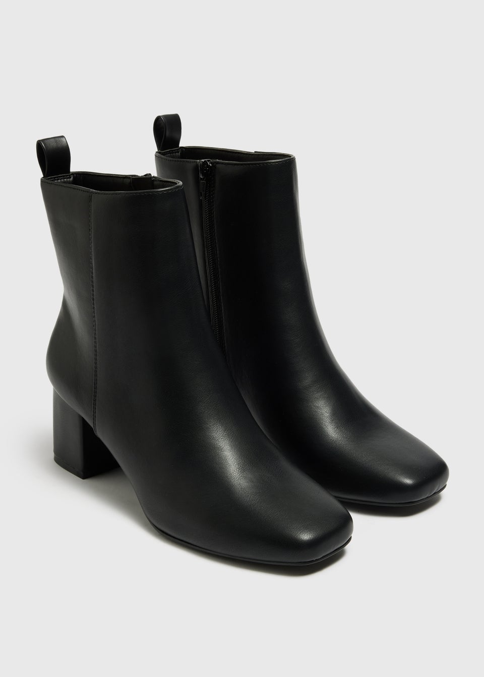 Black Square Toe Block Heel Boots Matalan