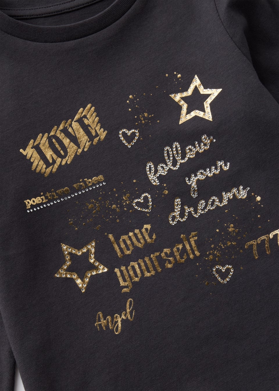 Girls Charcoal Slogan Embellished Long Sleeve Top (1-7yrs)