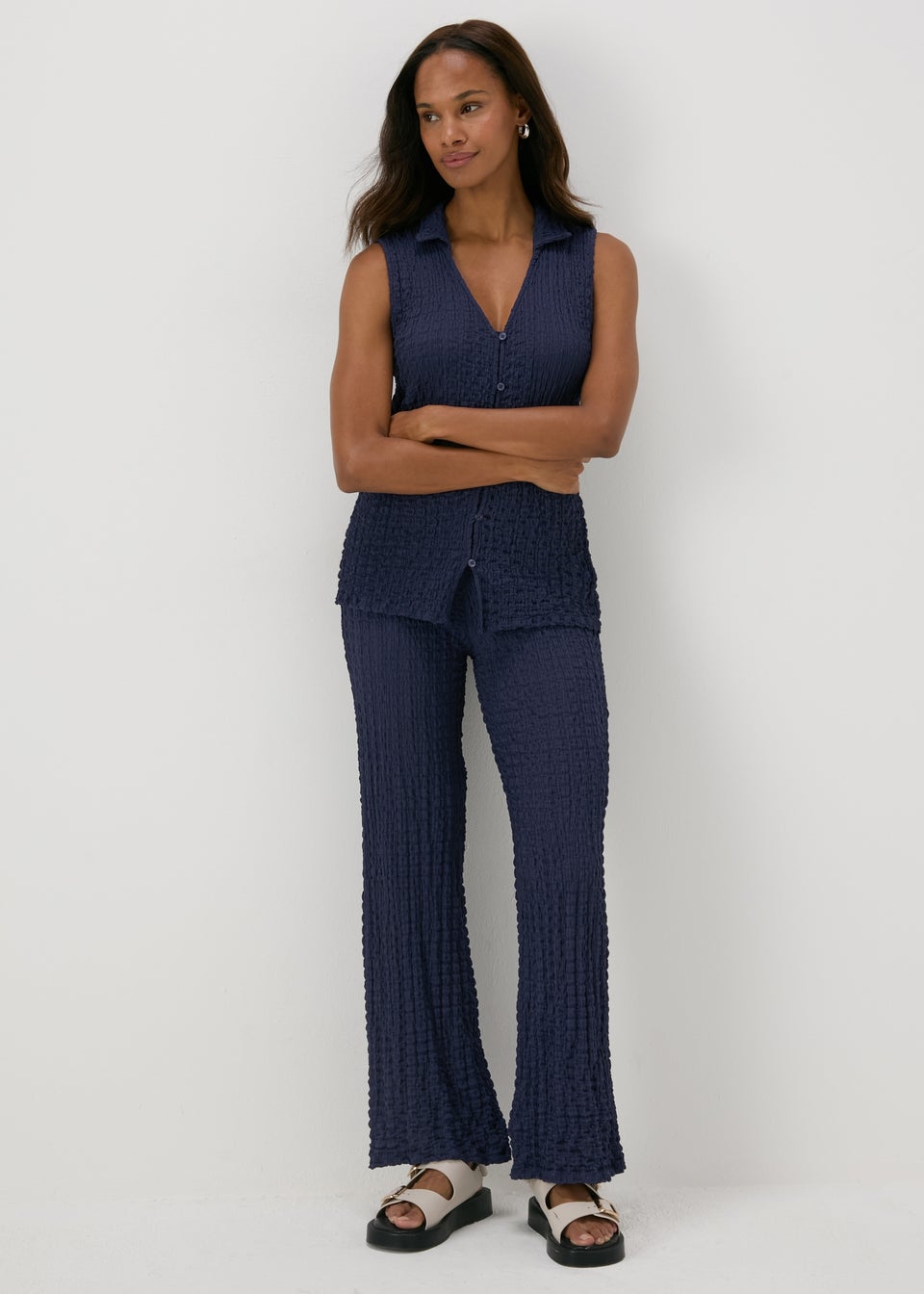 Navy Textured Co Ord Trousers Matalan