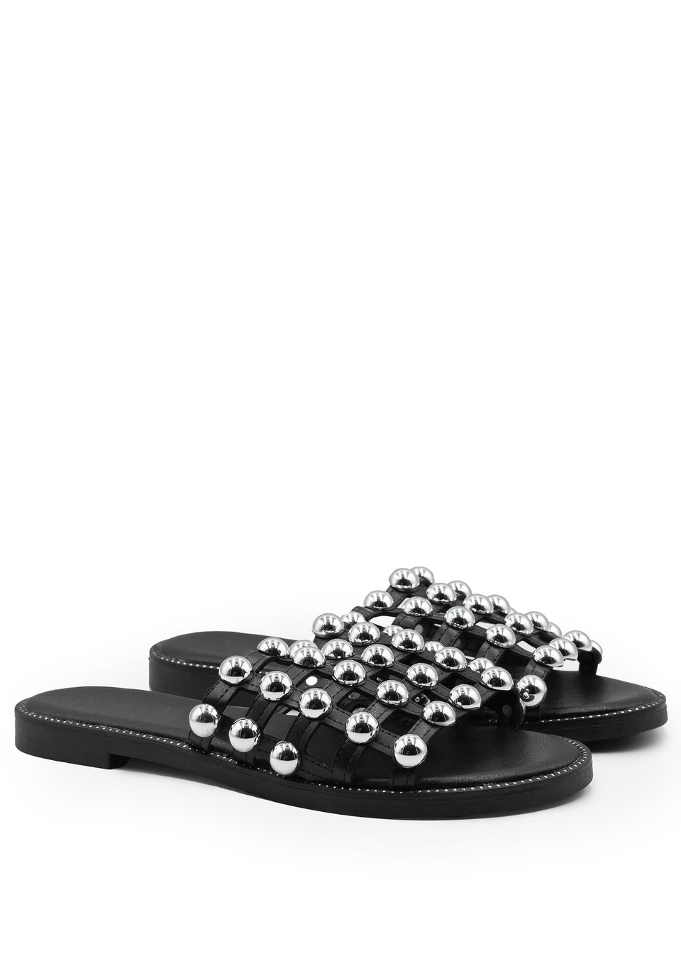 Where's That From Black Kellie Wide Fit PU Studded Sandals