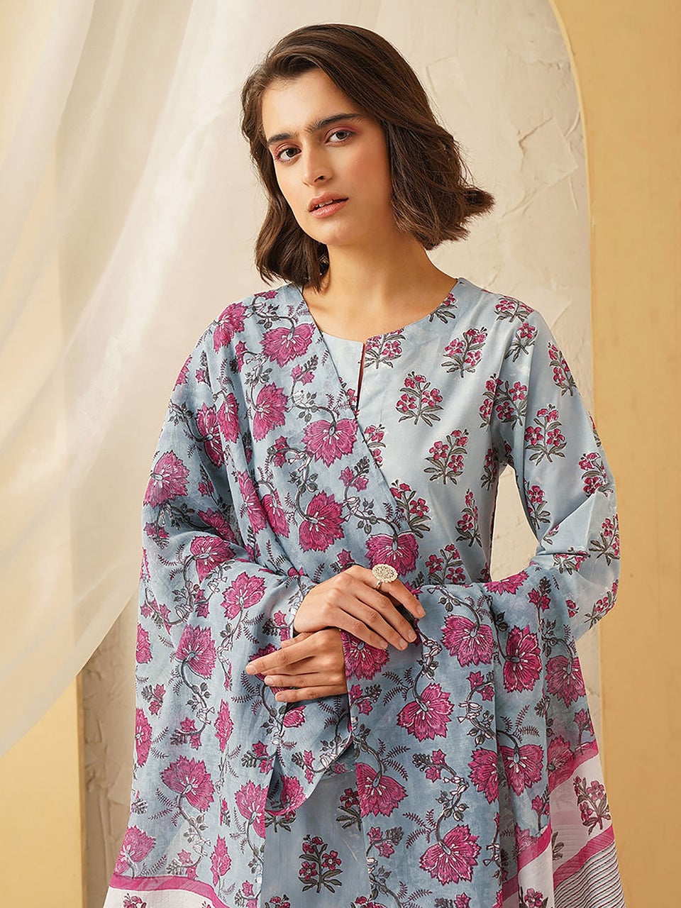 Women Multicolor Block Printed Silk Cotton Dupatta