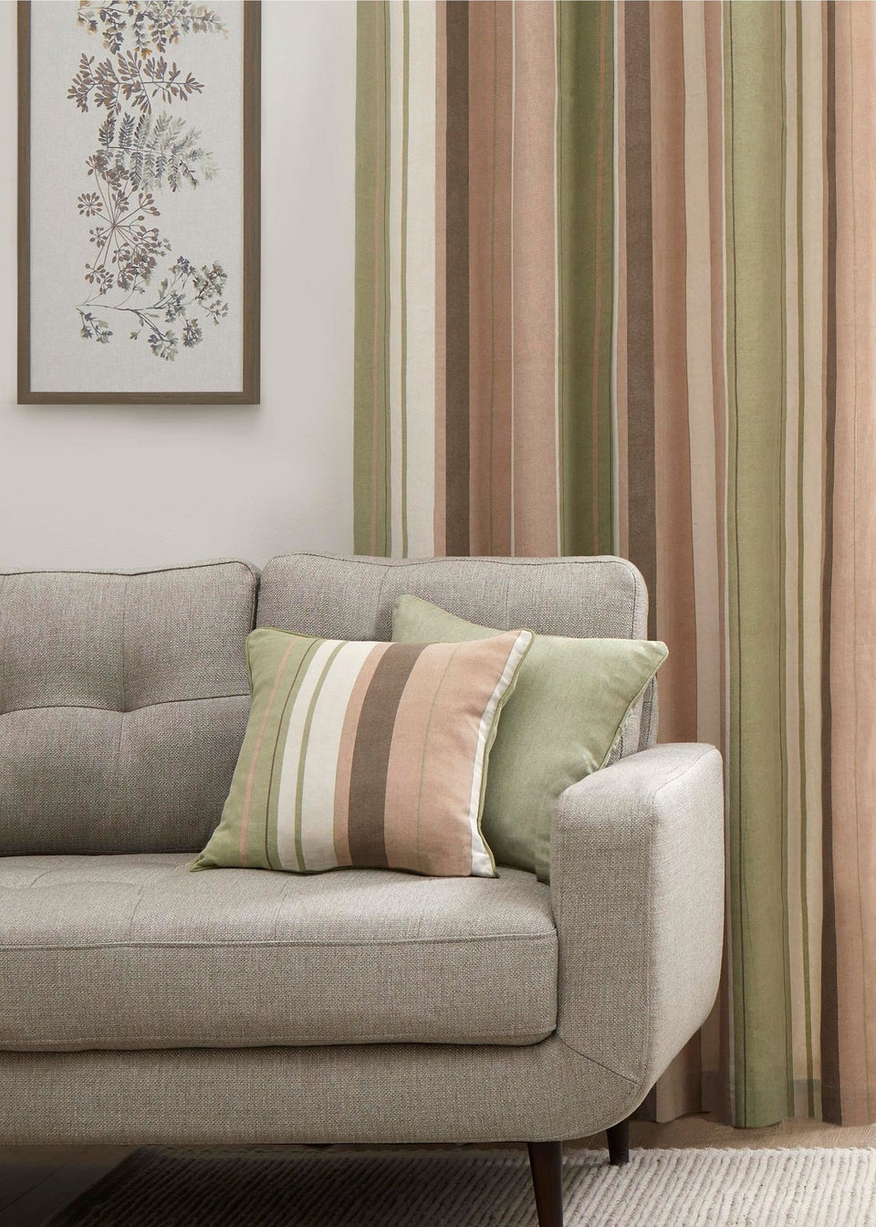 Fusion Whitworth Stripe Green Filled Cushion (43cm x 43cm)