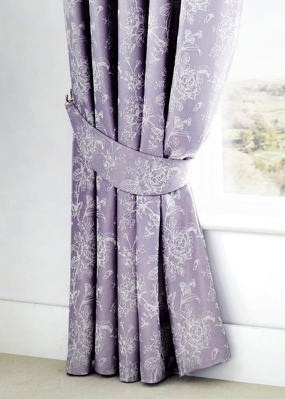 Dreams & Drapes Jasmine Purple Pencil Curtains with Tie-backs