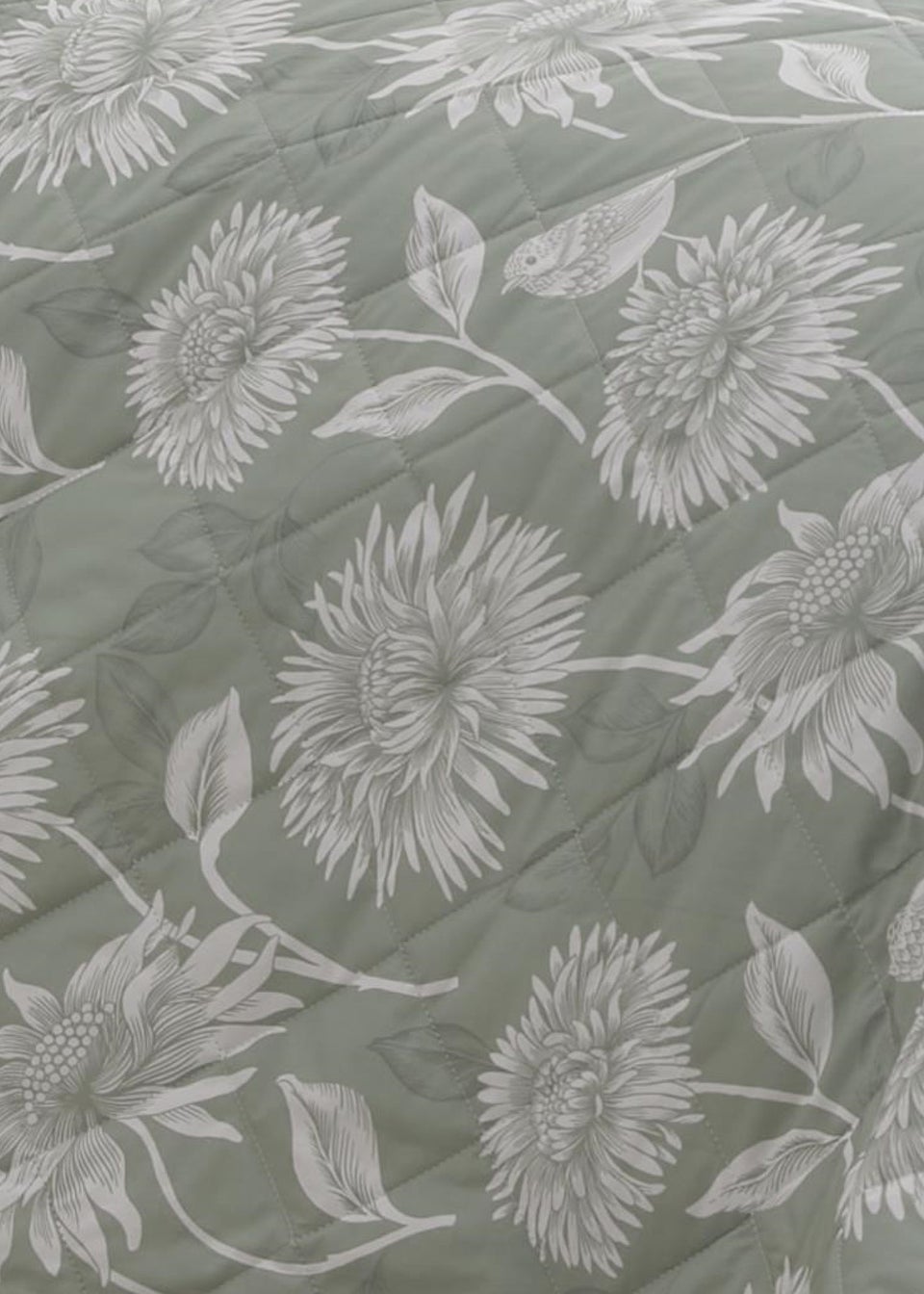 Dreams & Drapes Design Chrysanthemum Green Pencil Pleat Curtains With Tie-Backs