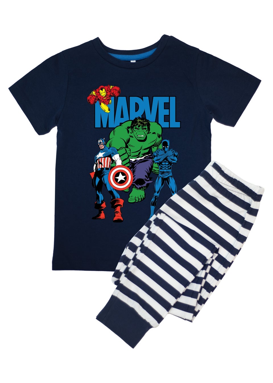 Marvel Avengers Assemble Kids Navy Stripes Pyjamas (3-8 Years)