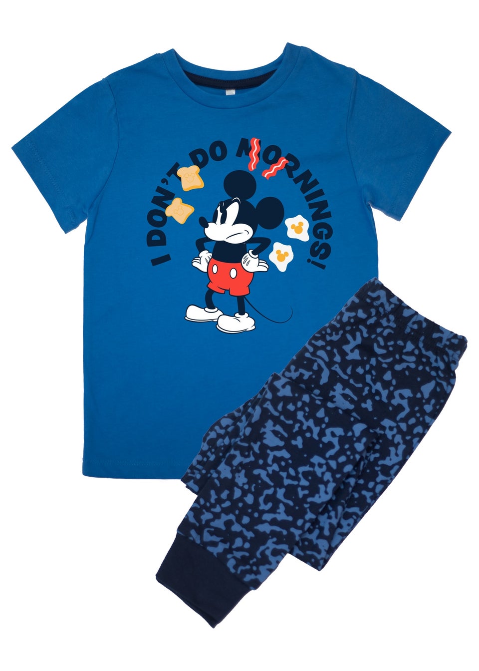 Disney Mickey Mouse I Don't Do Mornings Kids Royal Blue Camo Pyjamas (3-8 Years)
