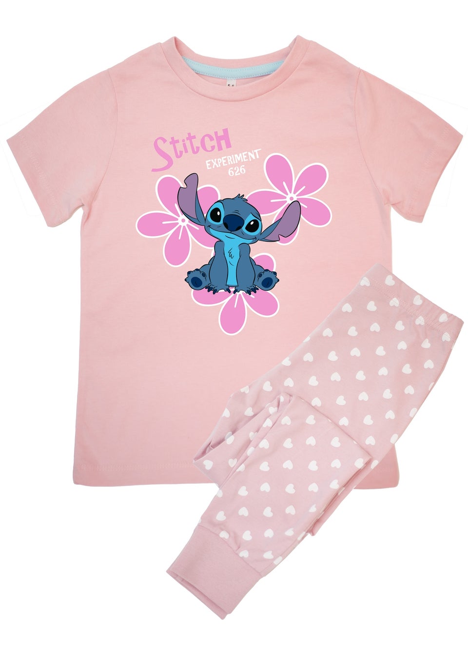 Disney Lilo & Stitch Flowers Kids Baby Pink Hearts Pyjamas (3-8 Years)