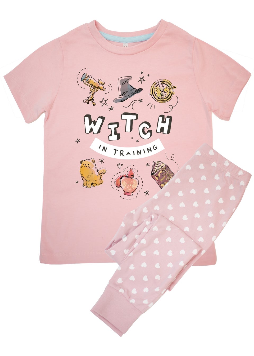 Harry Potter Kids Baby Pink Witch In Training Hearts Pyjamas (3-8 Years)