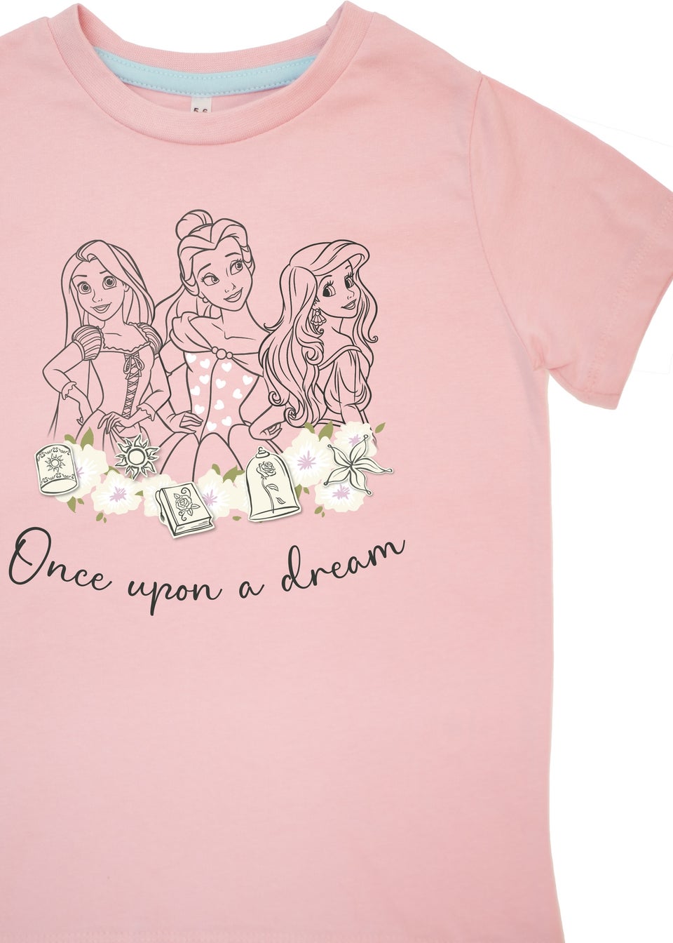 Disney Princesses Once Upon A Dream Kids Baby Pink Hearts Pyjamas (3-8 Years)