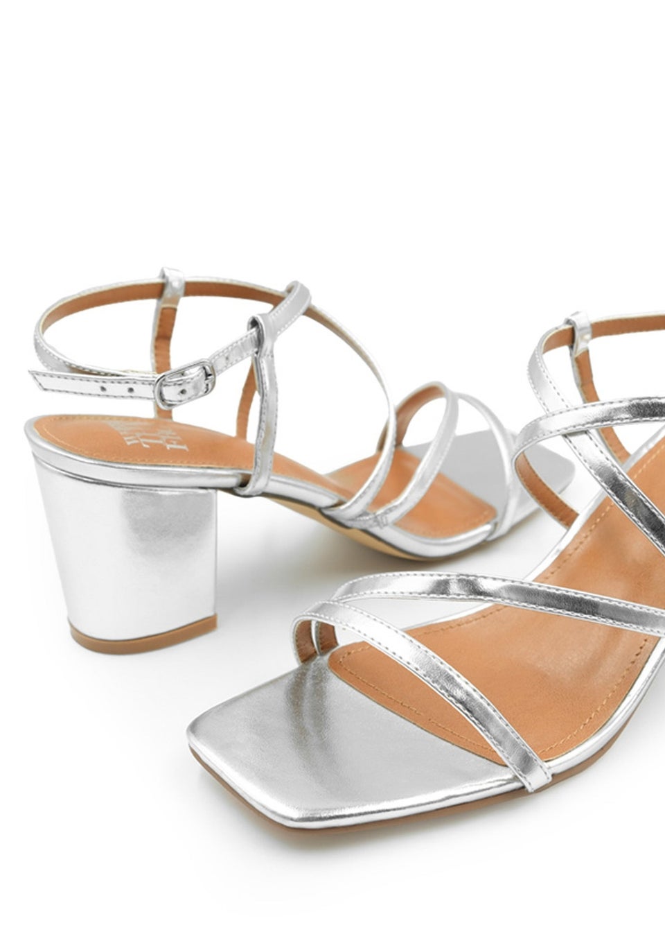 Where's That From Silver Sidra Wide Metallic Block Heel Sandals