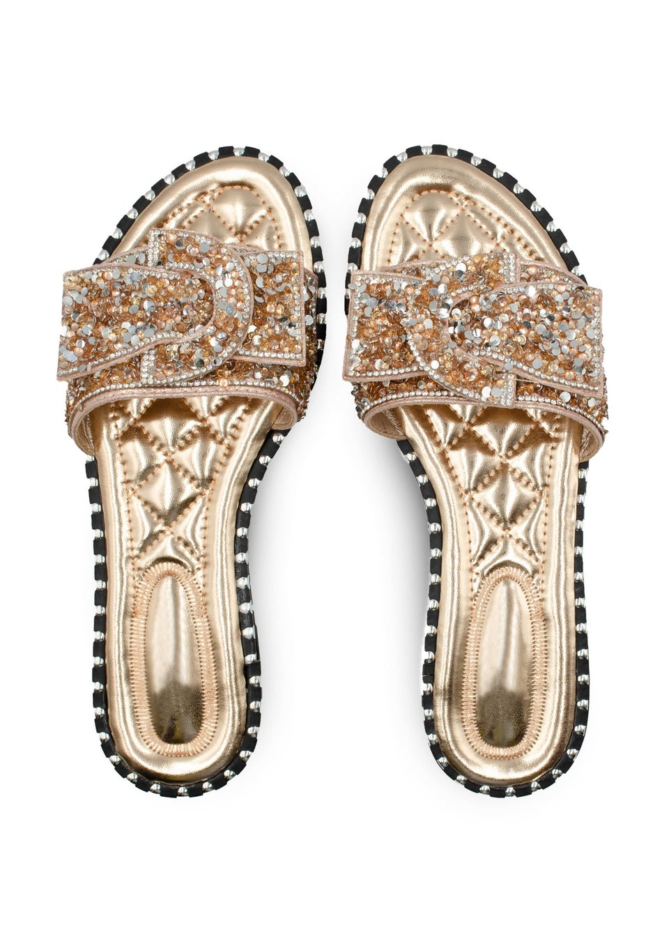 Where's That From Rose Gold  Lorna Wide Fit Diamante Sliders