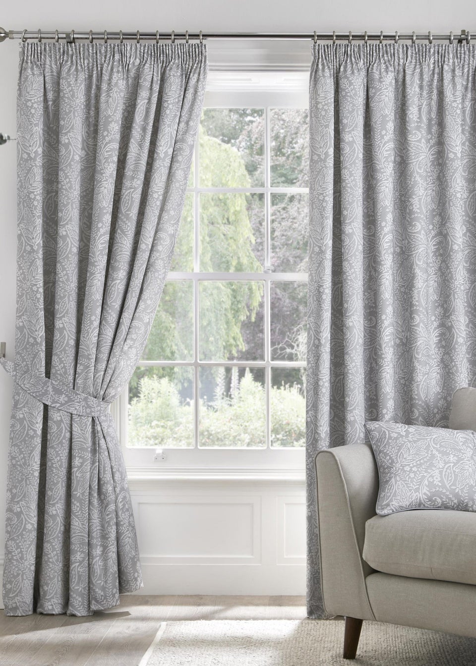 Dreams & Drapes Aveline Grey Pencil Pleat Curtains With Tie-Backs