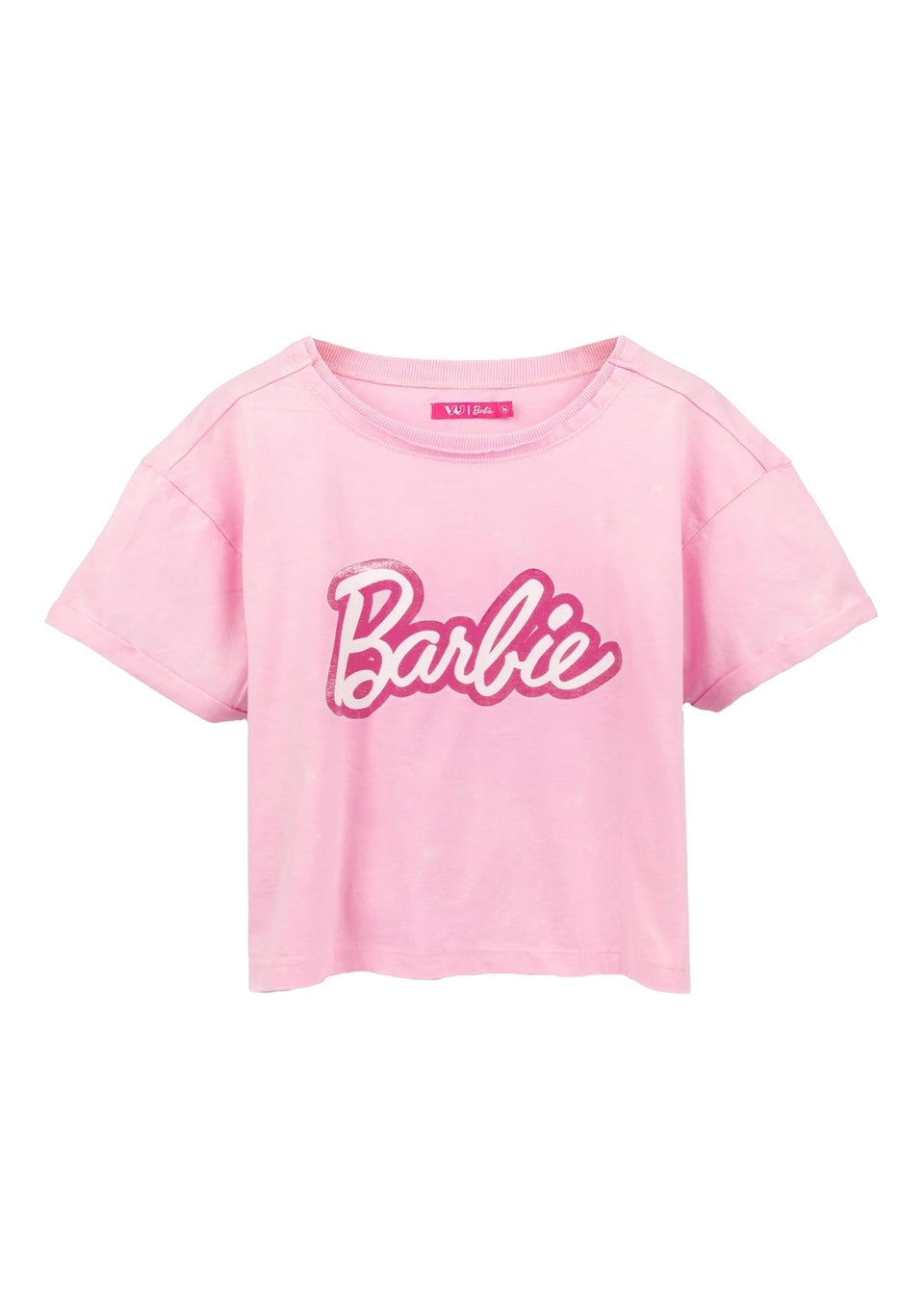 Barbie Pink Distressed Logo Crop Top