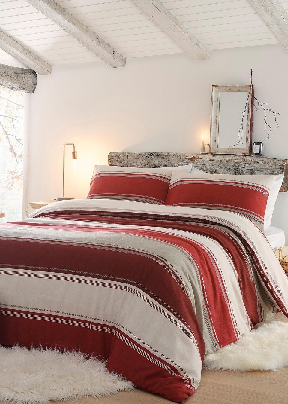 Fusion Red Betley Brushed Duvet Cover Set