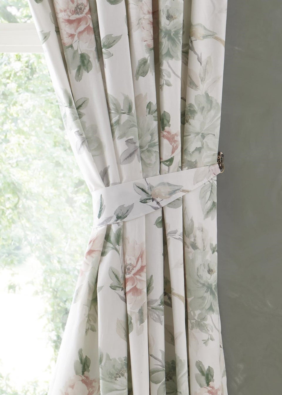 Appletree Heritage Campion Sateen Green Pencil Pleat Curtains With Tie-Backs