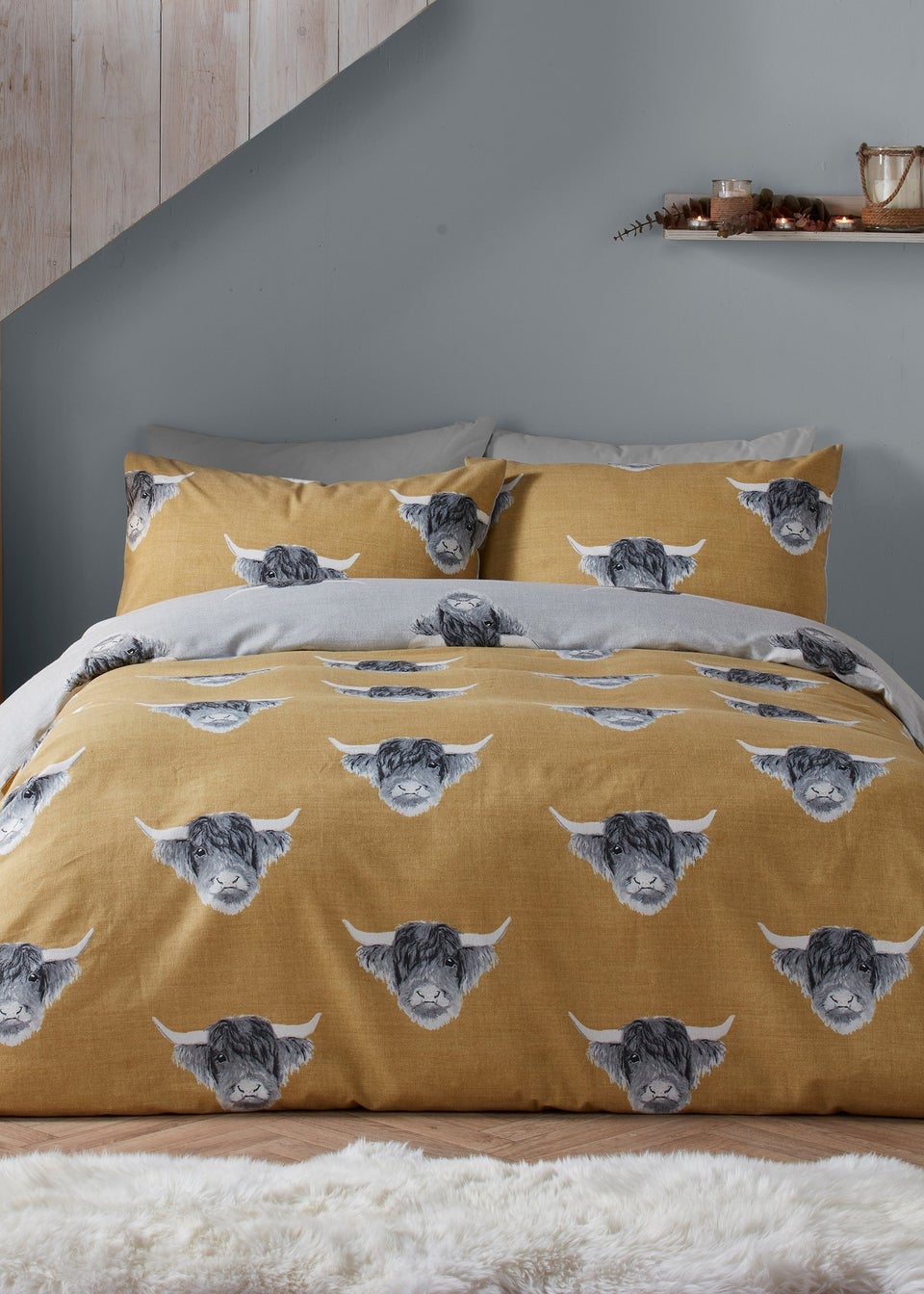 Fusion Highland Cow Brushed Cotton Yellow Duvet Cover Set