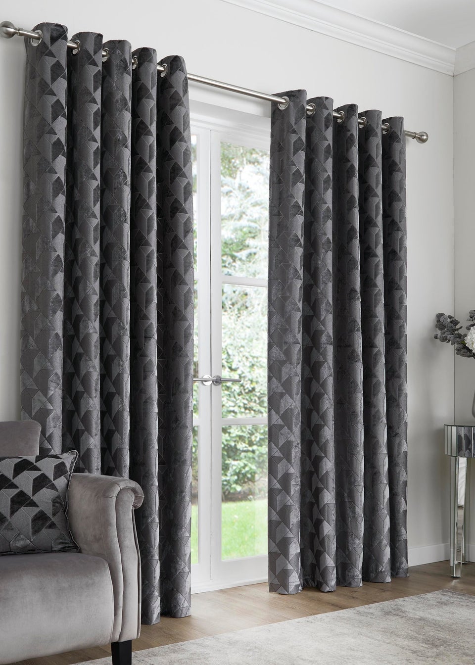 Appletree Boutique Quentin Velvet Grey Eyelet Curtains