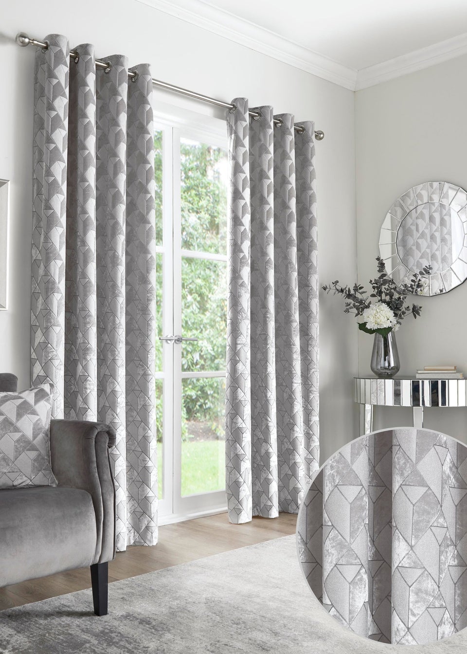 Appletree Boutique Quentin Velvet Silver Eyelet Curtains