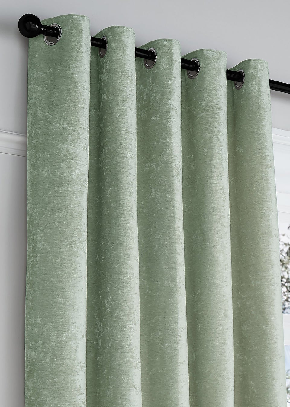 Curtina Textured Chenille Green Eyelet Curtains