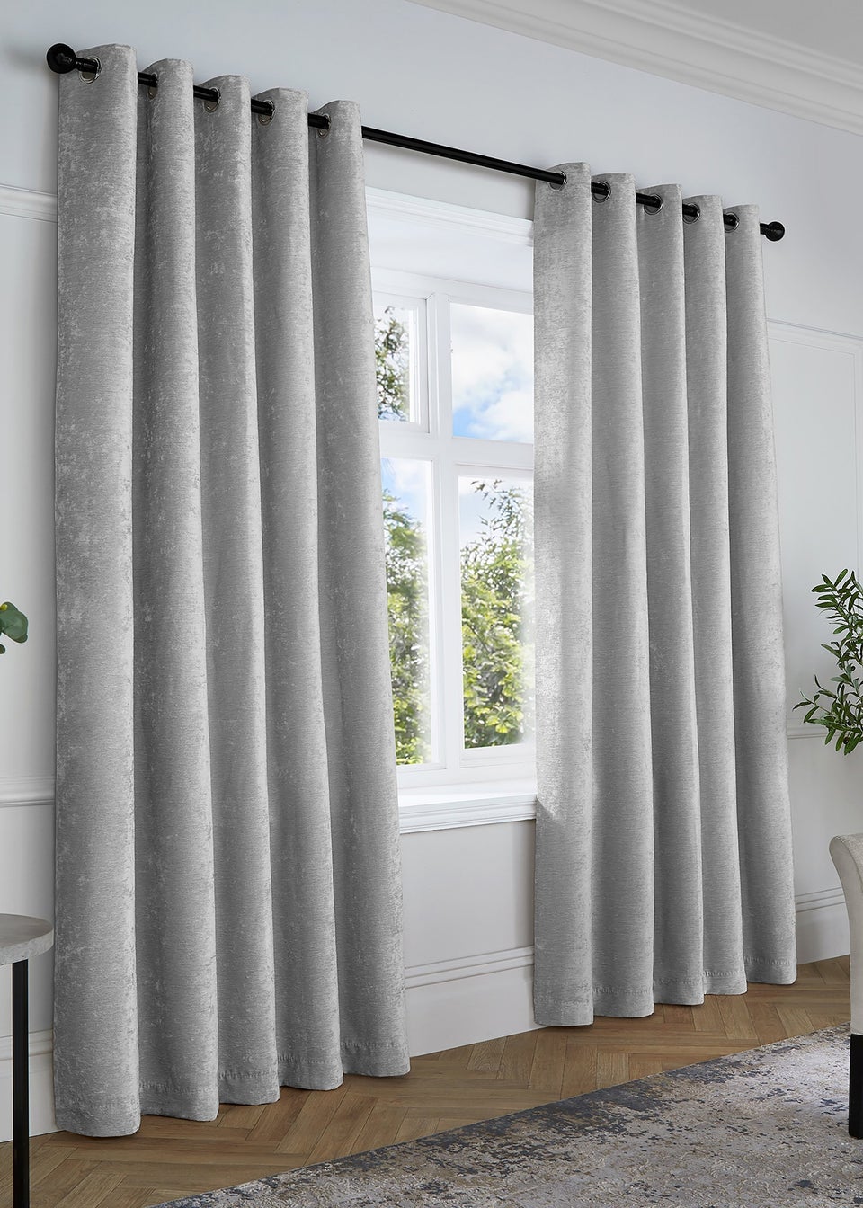Curtina Textured Chenille Grey Eyelet Curtains