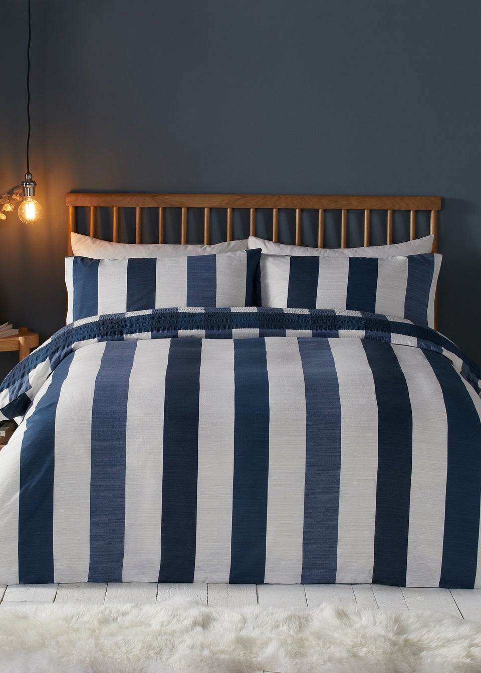 thumbnail image 2 of VHC Brands Americana Twin Coverlet - Hatteras Blue Ticking Seersucker Striped, 100% Cotton Pre-Washed, Denim Blue 2 of 11