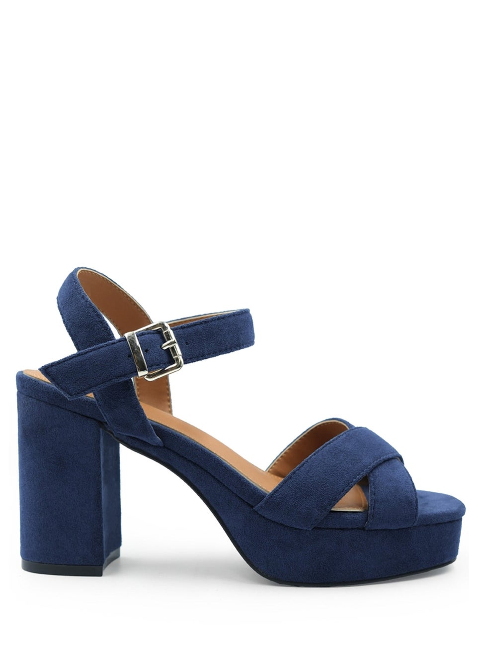 Where's That From Navy Marcia Wide Fit Suede Platform Heels