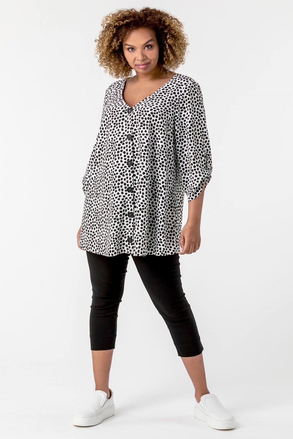 Roman Black Curve Cropped Stretch Side Split Trouser