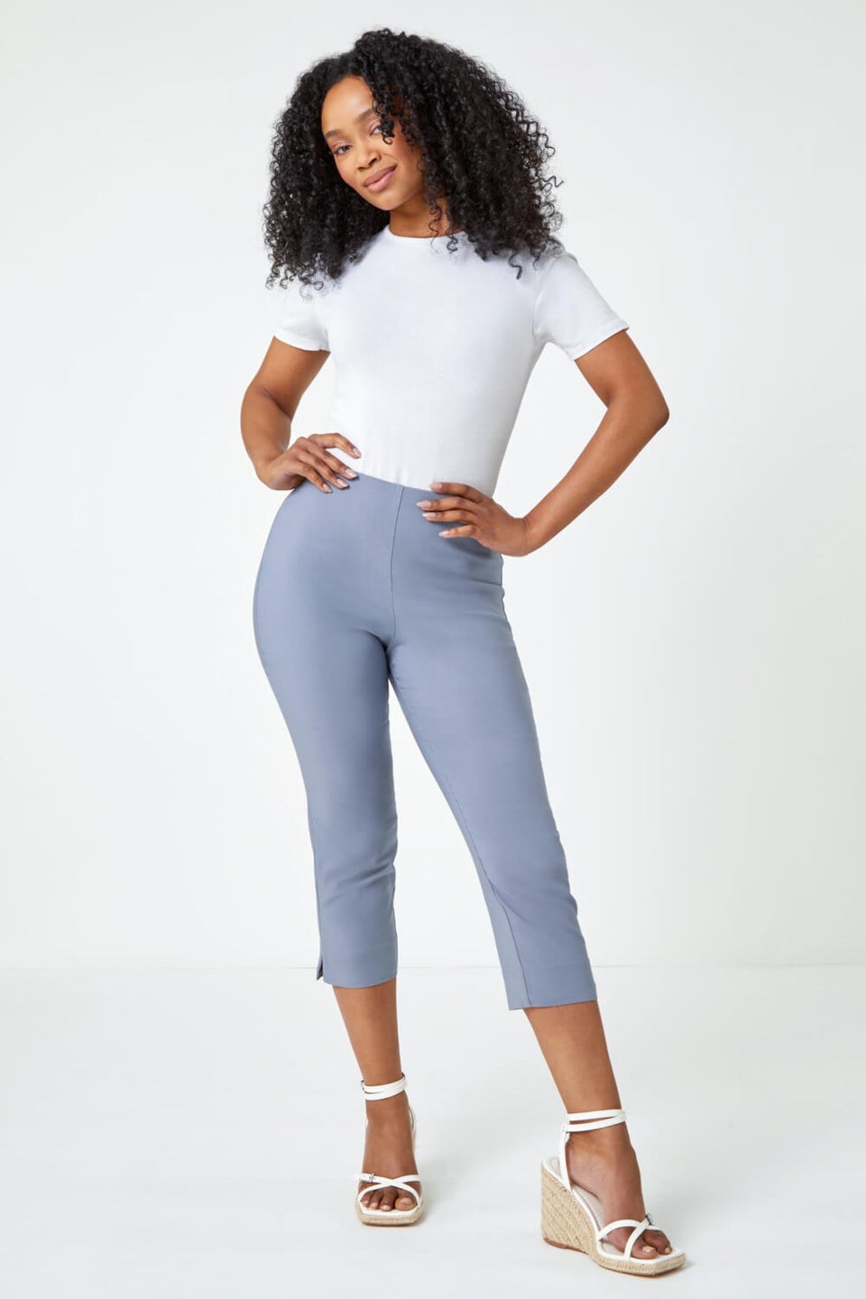 Roman Light Grey Petite Cropped Stretch Trouser