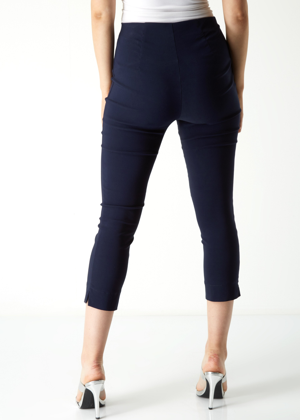Roman Navy Blue Petite Cropped Stretch Trousers
